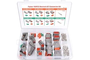Flytuo 188PCS Automotive Wire Connector Plug, 8 Sets 2 3 4 6 8 12 Pin DT Connector Assortment Kit, Waterproof Automotive Electrical Connectors for Motorcycle, Truck, Car, Boats, Scooter