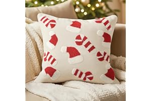 TOMEEK Fundas Cojines Navidad Funda de Almohada Decoracion Navidad hogar 45x45 cm Funda de cojín Navideños Merry Christmas Decorativos para Sofá(Bastones de Caramelo D,Talla única)