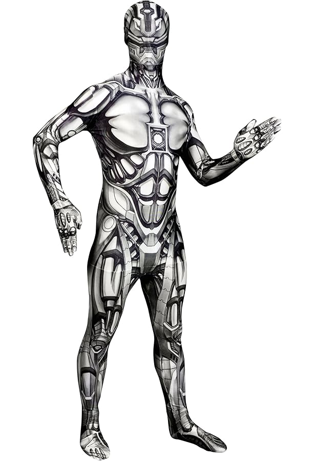 Koongso Heren Robot Superheld Halloween Kostuum Jumpsuit, Unisex Volwassenen Onesie 3D Zwart Superheld Battle Suit Skinny Catsuit Robot Cosplay Zentai Bodysuit