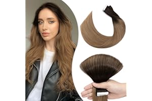 Elailite Extension Biadesivo Capelli Veri Totalmente Invisibili 20 Ciocche Adesive 40g Tape Remy Biadesive Human Hair Capelli Naturali Umani 35cm #2T6 Marrone shatush Castano