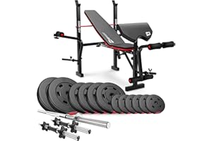 ‎HS HOP-SPORT Hop-Sport Hantelbank mit Curlpult, Butterfly, Beincurler & klappbarer Trainingsbank, inkl. 38 kg bis 129,5 kg Hantelset, SZ-Stange, Langhantel, Kurzhanteln – Fitnessbank für Heimtraining