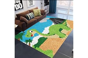 AMBATTERY Handarbeit Set Für Erwachsene Karikatur-Dinosaurier-Verriegelungshaken-Kits mit vorgedrucktem Muster für Erwachsene und Kinder DIY handgefertigter Verriegelungshaken-DIY-Teppich 31x63in