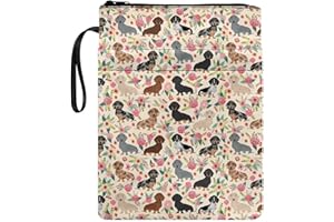 Poceacles Copertina per libro con stampa floreale bassotto con copertina rigida per libro in brossura, custodia protettiva con cerniera e maniche lavabili, per copertina rigida, Misura unica