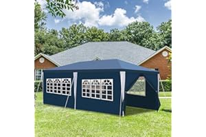 Gimisgu Tonnelle étanche, 3 x 6 m, Bleue, Protection UV, avec 6 Panneaux latéraux et fenêtres, Tente pour Jardin, fête, réunion de Famille