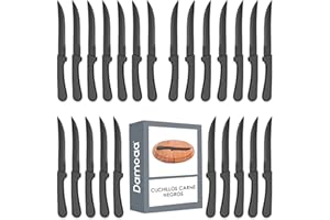 DAMOAA Cuchillos carne negros set 24 piezas de tamaño 22 cm aptos lavavajillas cuchillos carne mesa negros cuchillo carne negro cuchillos de carne negros