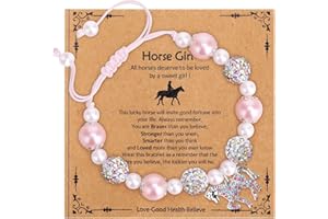 ViEinkaufen Horse Charms Bracelet Gifts for Girls, Adjustable Pink Imitation Pearl Friendship Bracelet Kids, Girls Jewellery Horse Gifts for Women