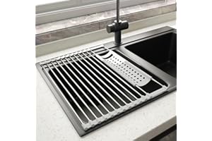 GOOPOOL Scolapiatti da Lavello Appoggio Scolapiatti Rastrelliera Pieghevole e Rimovibile di Asciugatura del Rotolo Dell'acciaio Inossidabile 43CM*32.5CM