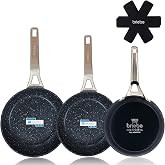 briebe Black Titanium Set of 3 Non-Stick Frying Pans Titanium Induction 20-24-28 cm, Forged Aluminum, PFOA-Free Coating, Prof