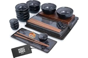 Moritz & Moritz VIDA zestaw naczyń do sushi 29-częściowy, antracyt - elegancki zestaw z porcelany dla 4 osób - idealny do kuchni japońskiej i wieczorów sushi w domu