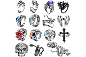 ADRAMATA 15Pcs Anelli Punk dell'Annata per Le Donne degli Uomini Octopus Serpente Drago Anelli Aperti Regolabili Set Knuckle Impilabile Anello Boho Anelli di Barretta