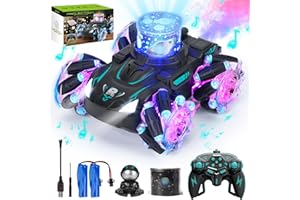 Thedttoy Remote Controlled Car Toys for 3-12 Years Old Kids, 2.4 GHz 360° Rotating RC Stunt Car with Music, Light & Spray, HD Projection Drift Toy Cars Birthday Present for Age 3+ Girls Boys (Green)