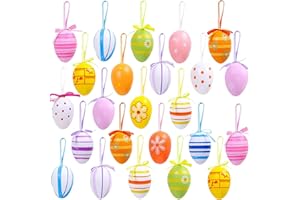 EGEKTBH Easter Egg Decorations, 24 Pcs Plastic Easter Hanging Ornaments for Trees, Colorful Decorative Eggs for DIY Crafts Party Favor School Office Home Decor Easter Gift