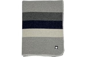 EKTOS Striped Wool Blanket Camping, 90" x 66", Wool Camp Blanket, Heavy Duty Blanket (Steel Grey Striped, Twin Size)