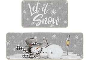 ‎ARTOID MODE Artoid Mode Schneeflocken Laterne Schneemann Weihnachten Küchenteppich 2er Set, Xmas Waschbar Küchenmatten Für Innen Außen Dekor - 43x73 and 43x118 cm