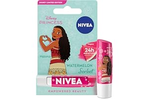 NIVEA Disney Princess Moana Limited Edition Watermelon Sorbet Lip Balm (4.8g), Unique Disney Princess Inspired Lip Balm for Kids, Contains Moisturising Shea Butter for 24 Hour Moisture