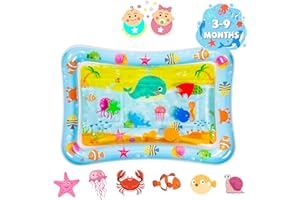Jestilo Tummy Time Water Mat for Baby, Inflatable, Infant and Toddler Baby Play Mat Sensory Toy for Early Development Activities, Age 3 to 12 Months (Light Blue, Fishes)
