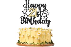Gyufise 1Pc Black Gold Glitter 21st Birthday Cake Topper - Cheers to 21 Years Fabulous Party Supplies and Decoration