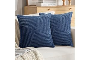 DecorMommt Fundas Cojines 40x40 Azul Oscuro Fundas de Cojines Suaves Pana a Rayas Diagonales Funda Cojin Moderna Otoño Juego de 2 Funda Cojines por Sala de Estar Dormitorio Sofá Cama Cojin Decoración