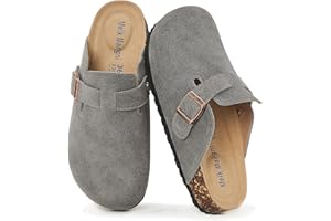 Meik Mangni Zuecos y Mules para Mujer Pantuflas de Piel con Corcho Cerradas Hombre Mules Cómodos Zapatillas de Jardín con Hebilla Ajustables,36-47 EU