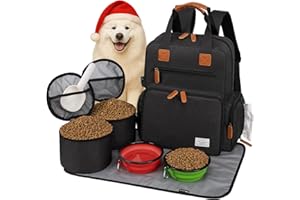 Modoker Hunde-Reisetasche, von Fluggesellschaften zugelassener Rucksack für Haustierzubehör Organizer, Tote Wochenendtasche mit 2 Hundefutter-Aufbewahrungsbehältern, 1 Haustiermatte, Schwarz