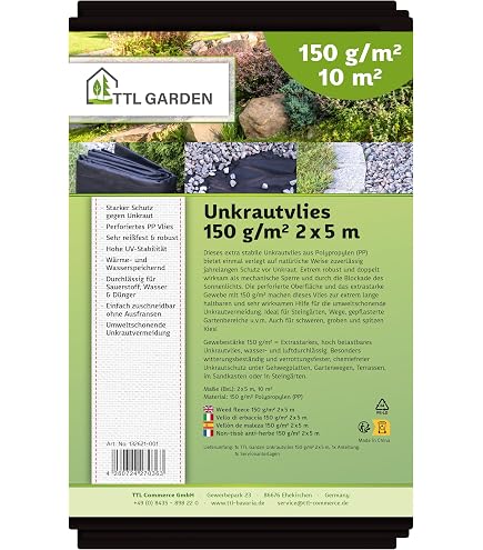 Toile Anti-mauvaises Herbes Estexo 10m² - Bâche Jardin 165g/m² Noir Perméable