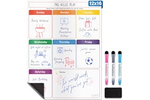 Magnetic Dry Erase Whiteboard Calendar for Fridge - A3 / 40 x 30 cm - Refrigerator White Board Sheet with 3 Colourful Markers & Eraser - Weekly Meal Planner & Organiser for Family - by Yes4Quality