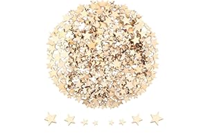 iKesoce 100 Pz Mini Fette di Stelle in Legno Dimensioni Miste Decorazione della Tavola Mini Stella Abbellimenti per Natale Matrimonio Tavolo Scrapbooking DIY