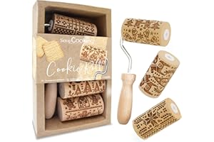 ScrapCooking - Kit 3 Rulli per Biscotti di Natale - 3 mini mattarelli in legno con disegni, stampo decorativo per biscotti e frollini - 3798