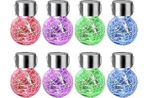 YihuiKo Outdoor Hanging Solar Lights, 8pack Crackle Globe Lights for Garden, Outdoor Globe Lights for Waterproof Tree Hanging with Handle for Garden Balcony Patio Path Party Decoration