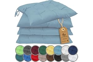 NatureMark Set de 4 Cojines para Sillas con Lazos 40x40 cm – Cojín de Asiento Relleno para Cocina, Jardín y Terraza – Color Azul Claro