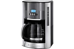 Russell Hobbs Cafetière [Programmable, Technologie WhirlTech Pour Extraction & Arôme Optimaux] Geo Inox Gris (12 Tasses, Verseuse En Verre 1,5L, Maintien Au Chaud) Machine Ã€ Café Filtre 25270-56