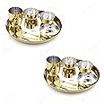 Ebun Heavy Gauge Stainless Steel Dinner Set | Gold PVD Plated Steel Thali Set | Stainless Steel Dinner Set for Kitchen | Thali Set for Dinner | Pack of 2 | 14 Pieces | Gold PVD Plated