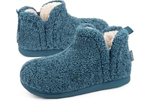 FamilyFairy Women's Memory Foam Boots Slippers Warm Shearling Bootie Soft Plush Fleece Comfy House Shoes Outdoor Indoor Rubber Sole