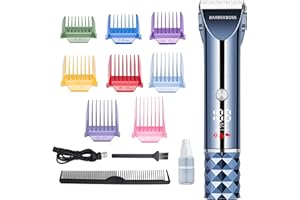 Barberboss 10-in-1 All-in-One Trimmer, Ultimate Grooming Kit for Beard & Hair, 8 Attachments Comb Set, Precision Titanium-Ceramic Blades, LED Display & Dual Speed Options, QR-2091E