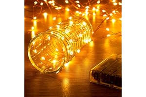 Ariceleo 1 paquete de luces de cadena de 16.4 pies con temporizador, color blanco cálido con modo de parpadeo sincronizado, luces de hadas alimentadas por pilas, 50 LED, ideal para Navidad,
