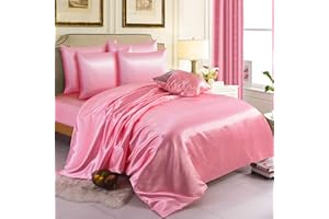 ZIMEL HOMES Parure de Lit 6 Pièces en Satin Doux et Soyeux - 11 Couleurs, Housse de Couette, Drap-Housse et 4 Taies d'Oreiller - Complète pour Double, King Size, Super King Size