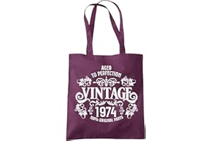 Dead Set Studio 50th Birthday Gifts For Women, Vintage 1974 50th Birthday Tote Bag, 50th Gift For Her, Cotton Fabric Shoulder Reusable Shopper Bag, 50th Anniversary Present