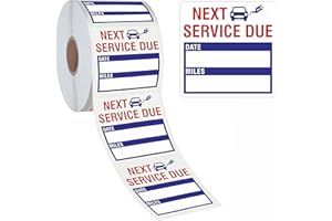 HEBAYY 300 Pegatinas de Recordatorio de Cambio de Aceite, Resistente al Agua y al Desgarro Sin Residuos, Etiquetas de Servicio de Mantenimiento Automático Debido (5 X 5 cm, Azul)