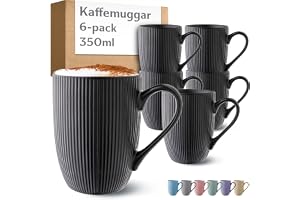 Cosumy Kaffemugg Set om 6 - Kaffemuggar Svart - Unikt randigt mönster - Matt keramik - Mikrovågsugnssäker - Diskmaskinssäker