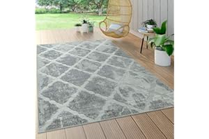 Paco Home Alfombra Interior Exterior Terraza Balcón Intemperie Motivo Geométrico Moderno, tamaño:160x230 cm, Color:Gris 2