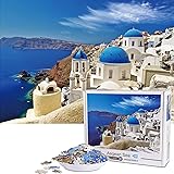 Vimzone 1000 Pieces Jigsaw Puzzle -Santorini, Jigsaw Puzzle Game Artwork for Adults, Teenagers, High Definition Printing Floo