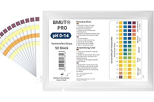 BMUT Lot de 50 bandelettes de test universelles avec pH 0-14 - Grande plage de mesure d'eau, piscine, étang