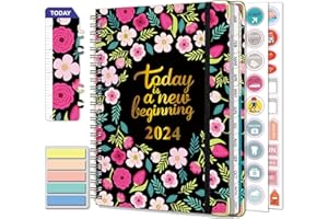 COLAND Agenda Semainier 2024 Spirale - A5 (Janvier à décembre 2024)-Avec 250 Autocollants de plan Adapté aux écoles, au Bureau et Famille