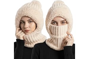 Kunoli Bonnet Hat 3 en 1 pour Femme, Bonnet Hiver Femme Chaud, Cagoule Femme Hiver, avec Écharpe et Masque, Cache-Cou Chaud et Couvre-Visage, Doublé Anti-Vent et Élastique, Idéal