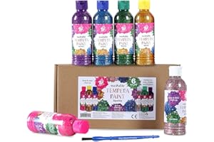 TBC THE BEST CRAFTS Cadeau de Noël TBC Peinture Tempera Set Peinture Lavable Sûr Non-Toxique Poster Peintures 6 Couleurs Paillettes (236ml) pour le Bricolage Créatif, Peinture à l'éponge