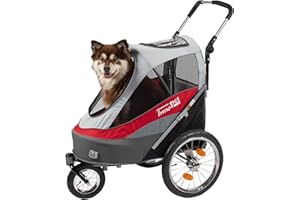 InnoPet Sporty Dog Trailer Deluxe - Red/White Pet Stroller & Bike Trailer Combo for Dogs up to 30kg, with Rain Cover, Pneumatic Tires, Bike Tow Bar Included, Storage Pocket & Reflector Set
