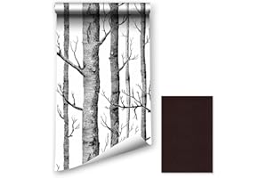 LZH-LP Papier Peint Autocollant à décoller et à Coller, 44.5x400CM Motif forêt de Bouleau, Film Vinyle Amovible, revêtement Mural de Meubles avec Patch de réparation en Cuir pour canapé en Cuir