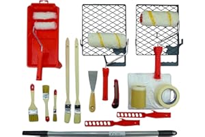 MWO ROTIX Komplettes Malerset | 20-teilig für Anstrich von Wand und Decke | Farbroller Pinsel Abdeckfolie Klebeband Teleskopstange und praktische Helfer
