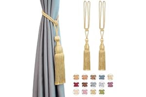 Pretty Jolly 2 Pack Mesh Ball Tassel Curtain Tiebacks European Vintage Style Curtain Holdbacks Handmade Braided Rope Decorative Drape Tie Backs for Home and Office Window Drapery (Light Gold)