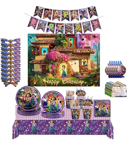 Set Stoviglie Compleanno 61 Pezzi - Tazze, Piatti, Tovaglia Per Feste, Tema Ragazze, Decorazioni Colorate